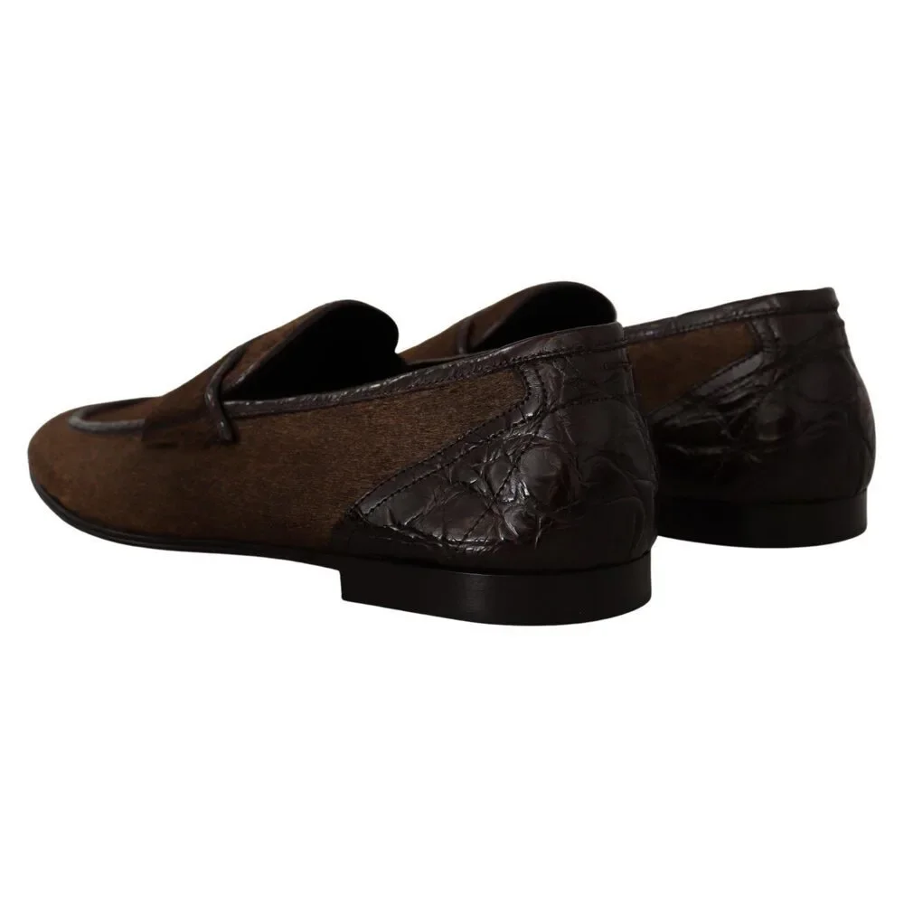 Dolce & Gabbana Elegant Brown Caiman Leather Loafers - Picture 6 of 9